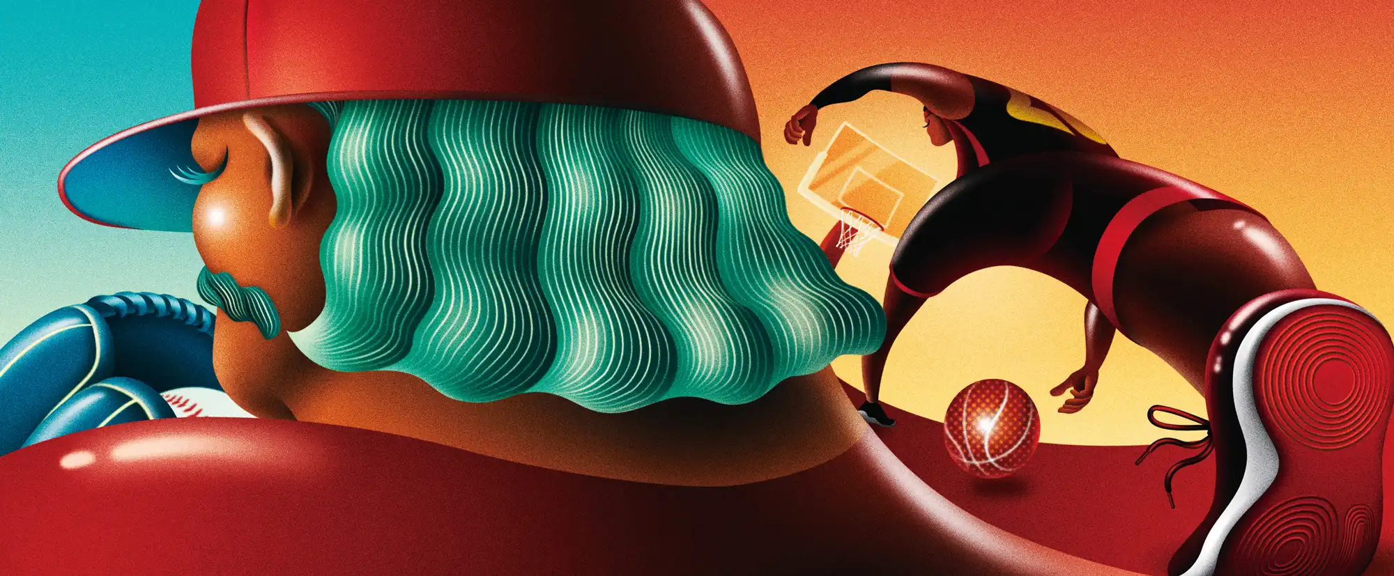 「Number」連載ページ「海外の現場から」　イラストレーション 　MLBとNBA